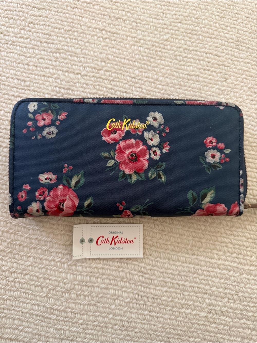 Cath Kidston Navy Floral Zip Wallet with Pink Bouquet